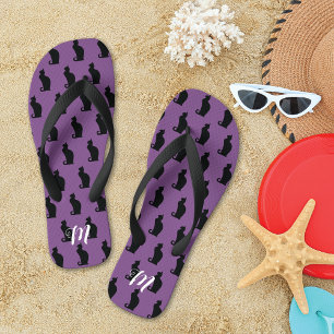 Chinelos Monograma de Padrão de Gato Preto Elegante