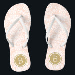 Chinelos Monograma do Damasco Floral Dourado, Rosa e Rosa<br><div class="desc">sandálias de flutuação de sacudir impressas personalizadas com uma cor damasco floral na moda elegante e o seu monograma personalizado ou outro texto em círculo. Clique em Personalizar para alterar as fontes e cores do texto ou adicionar suas próprias imagens para criar uma única design!</div>