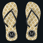 Chinelos Monograma do Quatrefoil de Marrocos Dourado e pret<br><div class="desc">sandálias de flutuação de sacudir impressas personalizadas com um padrão quatrefoil marroquino na moda e seu monograma personalizado ou outro texto em um quadro circular. Clique em Personalizar para alterar as fontes e cores do texto ou adicionar suas próprias imagens para criar uma única design!</div>