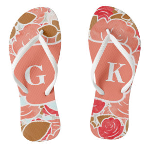 Chinelos Monograma Floral de Rosa de de Aquarela Chic Dour