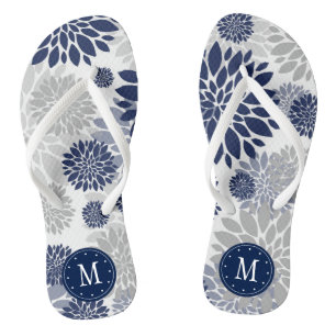 Chinelos Monograma Floral Marinho Cinza Azul