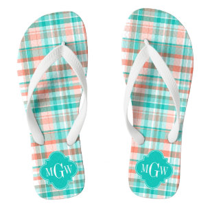 Chinelos Monograma formal branco coral de Madras da cerceta