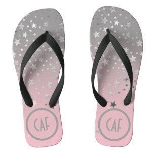Chinelos Monograma Rosa Cinza Estrelas Ombre Elegante Chiqu