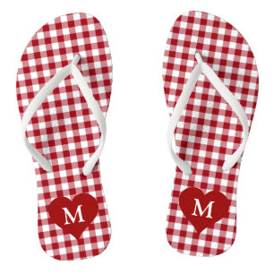 Chinelos Monograma Vermelho de Gingham Moderno