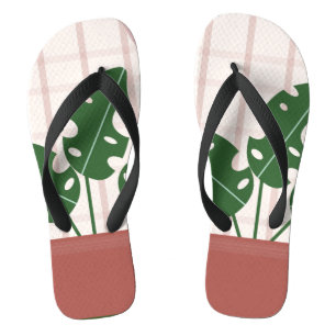 Chinelos Monstera Temática Terracota Xadrez Rosa