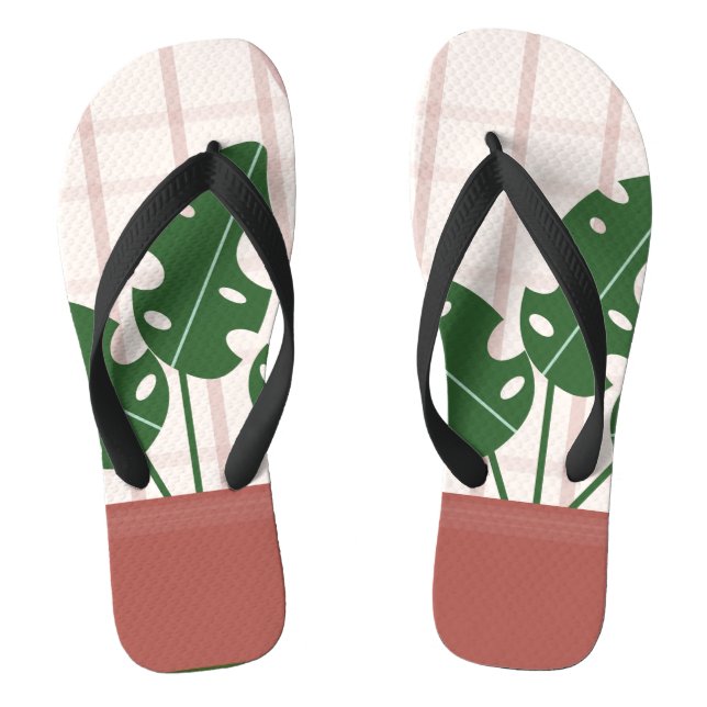 Chinelos Monstera Temática Terracota Xadrez Rosa (Pé da cama)