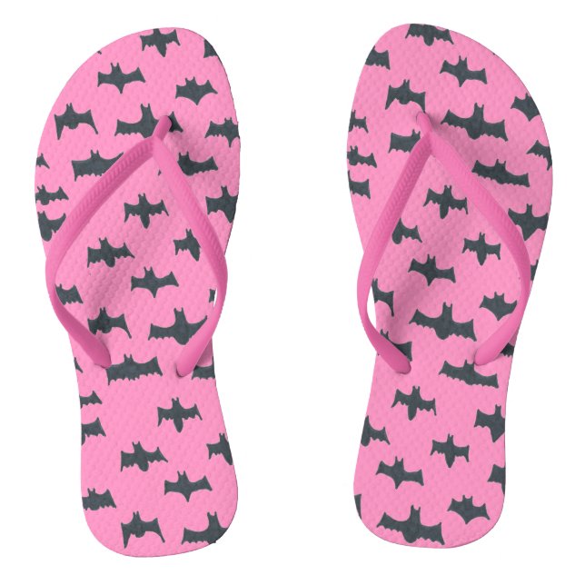 Chinelos Morcegos do Dia das Bruxas Rosa e Negra (Pé da cama)