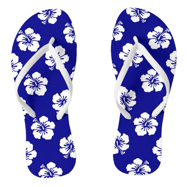 Chinelos Motif Hawaïen Hibiscus Bleu et blanc (Pé da cama)