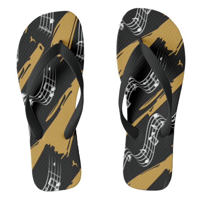 Chinelos Musical notes Black Gold Modern (Pé da cama)