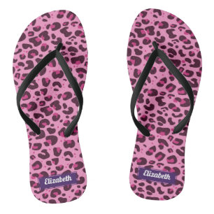 Chinelos Na moda cor-de-rosa-leopardo com nome