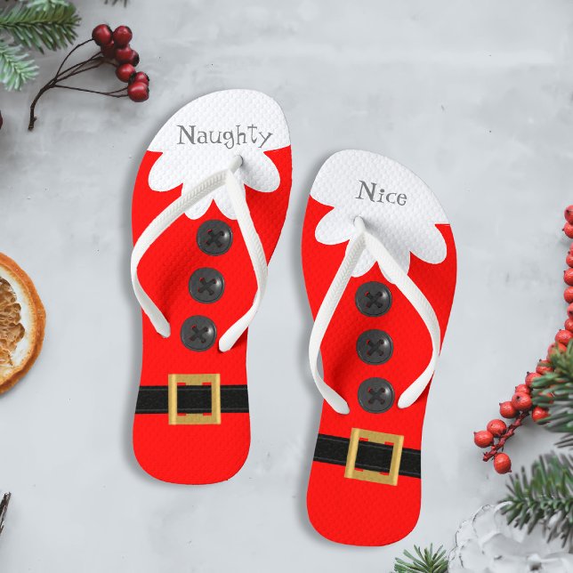 Chinelos Natal em julho Papais noeis Suit Naughn ou Nice Re (Naughty and Nice festive flip flops just for you)