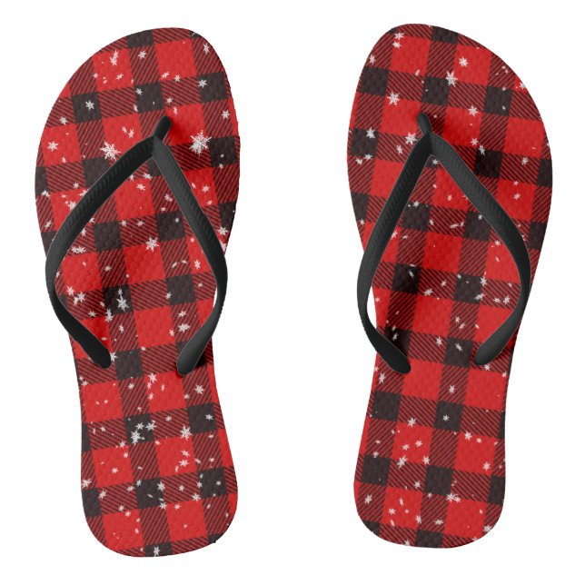 Chinelos Natal Inverno Xadrez Búfalo Flocos de Neve (Pé da cama)