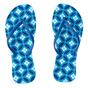 Chinelos Navio com Motif Flor, Azul Indígo Profundo