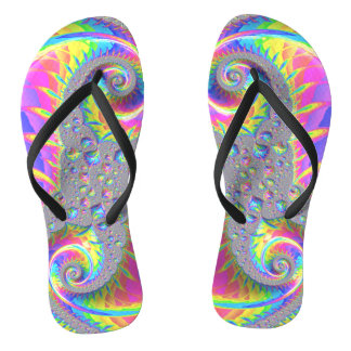 Chinelos Neon Rainbow Espiral Fractal Abstrato Arte Digital