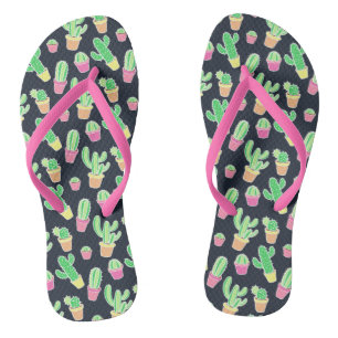 Chinelos Neon Watercolor Cactos em Potes