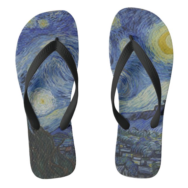 Chinelos Noite estrelado de Van Gogh do vintage (Pé da cama)