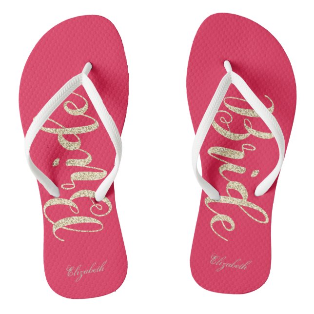 Chinelos Noiva Brilhante Dourada Fofa - Personalizada (Pé da cama)
