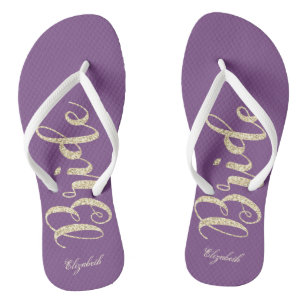 Chinelos Noiva com Brilho Dourado Fofo, Roxo - Personalizad