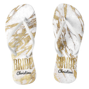 Chinelos Noiva de mármore branca Dourado chique que Weddin