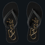 Chinelos Noiva de ouro preto elegante casamento chic<br><div class="desc">Noiva,  guião dourada e Chinelos de casamento chic preto elegante</div>