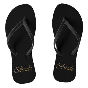 Chinelos Noiva, guião dourado, elegante casamento preto ch
