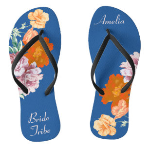 Chinelos Noiva Tribo Floral Algo Azul Casamento