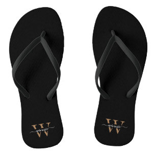 Chinelos Nome de Script Dourado Preto Elegante Mínimo do Mo