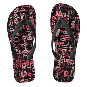 Chinelos Nome personalizado FlipFlop preto rosa para ela