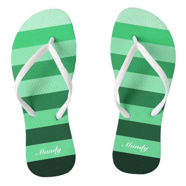 Chinelos Nome Personalizado Listras Verdes Padrão (Pé da cama)