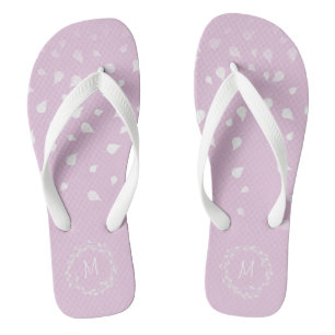 Chinelos O confete branco roxo de Lila folheia o monograma