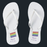 Chinelos Orgulho gay Mês LGBTQ de Bolo Rainbow<br><div class="desc">Chinelos apresentam uma ilustração original de uma fatia de bolo de casamento do arco-íris. Simplesmente personalize com seus nomes para um favor de casamento divertido! Este design também está disponível em outros produtos. Não vê o que está procurando? Entre em contato com Rebecca para ter algo projetado só para você....</div>