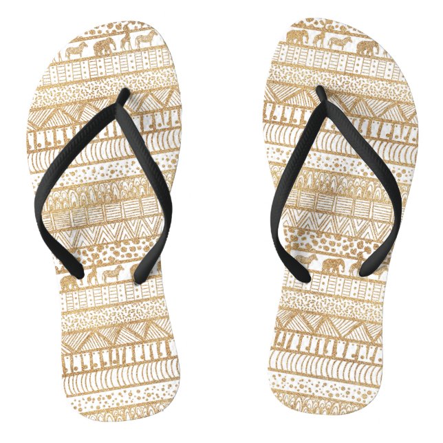 Chinelos Padrão Africano Dourado Tribal Trendy White (Pé da cama)