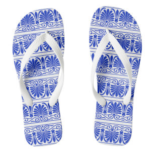 Chinelos Padrão Árabe Mediterrâneo Grego Azul