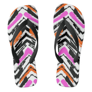 Chinelos Padrão Chevron Preto, Laranja E Rosa Desenhado À M