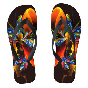 Chinelos Padrão de Abstrato de Arte Floral Azul Laranja Mod