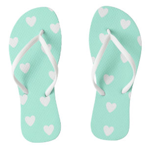 Chinelos Padrão de Aqua Mint com Coração Branco Bonito