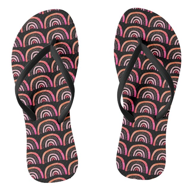 Chinelos Padrão de Arco-íris Preto Rosa Água-marinha (Pé da cama)