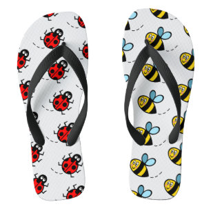Chinelos Padrão de Bumblebee e Ladybird ocupado