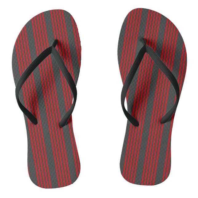 Chinelos Padrão de cinco faixas de vermelho e carvão (Pé da cama)