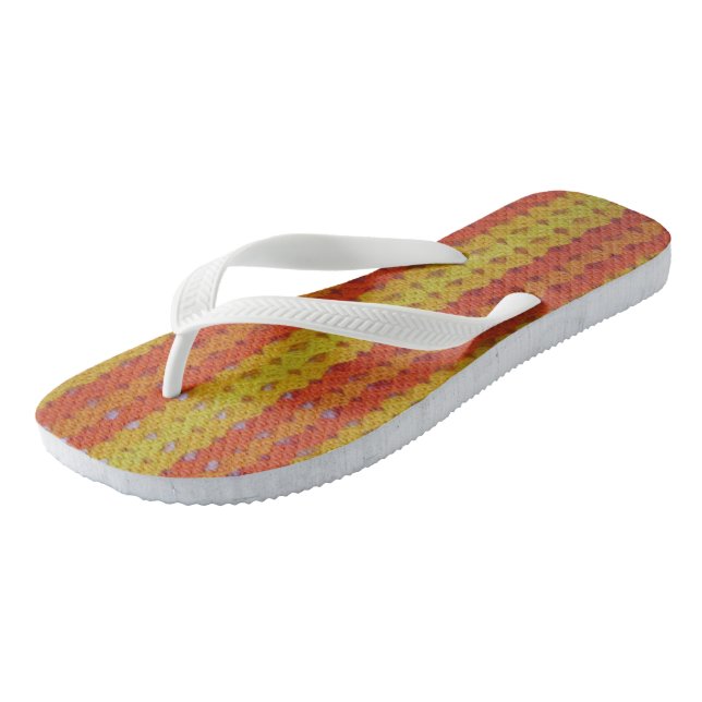 Chinelos - Padrão de crochê amarelo e laranja (Inclinado)