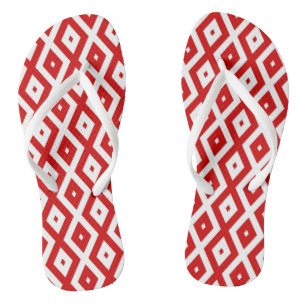 Chinelos Padrão de diamante vermelho e branco