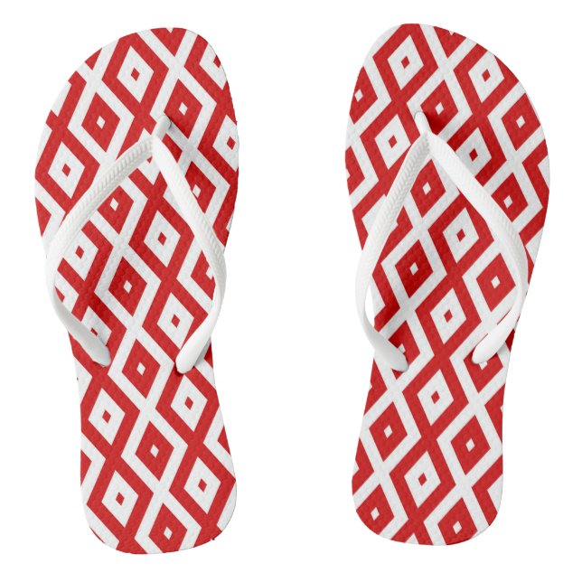 Chinelos Padrão de diamante vermelho e branco (Pé da cama)
