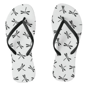 Chinelos Padrão de Dragonfly Japonês, Preto e Branco