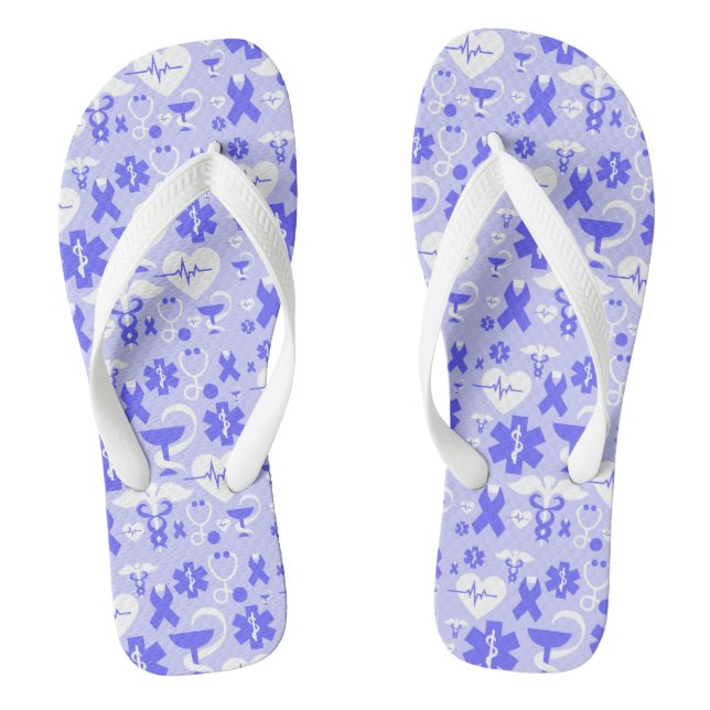 Chinelos padrão de elemento de farmácia branco azul (Pé da cama)