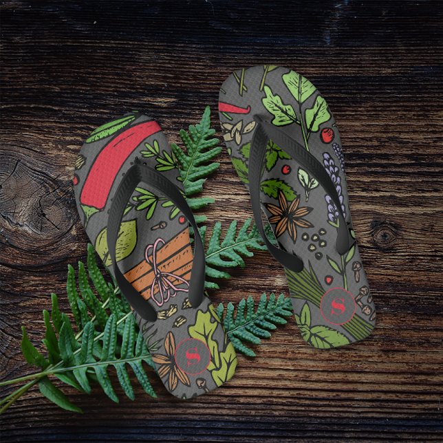 Chinelos Padrão de especiarias nome personalizado cinza (Criador carregado)