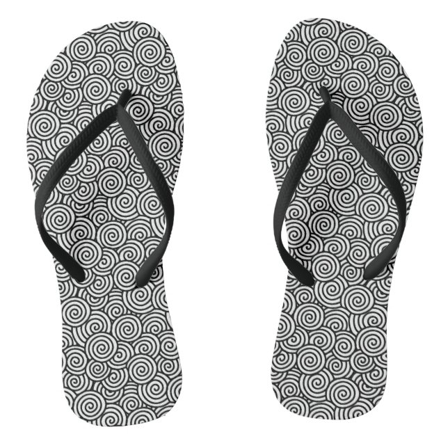 Chinelos Padrão de espiral japonês - branco e preto (Pé da cama)