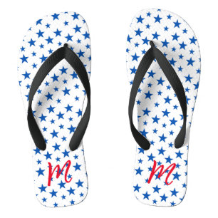 Chinelos Padrão de Estrela Personalizável Azul e Branco