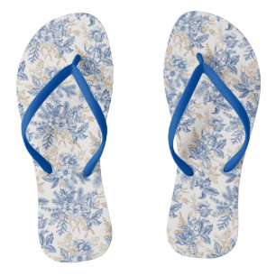 Chinelos Padrão de Flor da Vintagem Azul