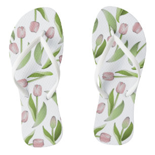 Chinelos Padrão de Flor de Tulipa Rosa Moderna