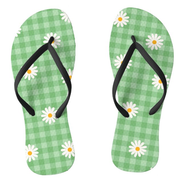 Chinelos Padrão de Flor de Xadrez Gingham Xadrez Margarida  (Pé da cama)